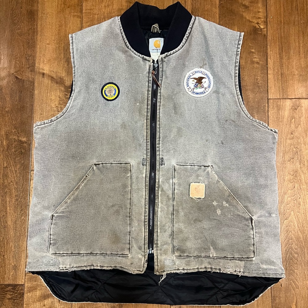 Carhartt Vintage Grey Duck Insulated Quilted Distressed Rib Collar Vest …